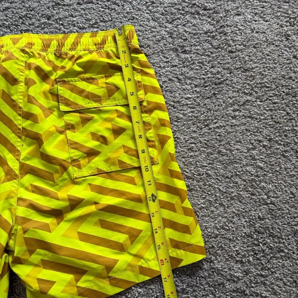 Psycho Bunny Pisani Geometric Yellow Bathing Suit Swim Trunks Lined Size Medium